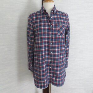 Muji Cotton Flannel Plaid Blue Red White Button Down Long Sleeve Shirt Shirt